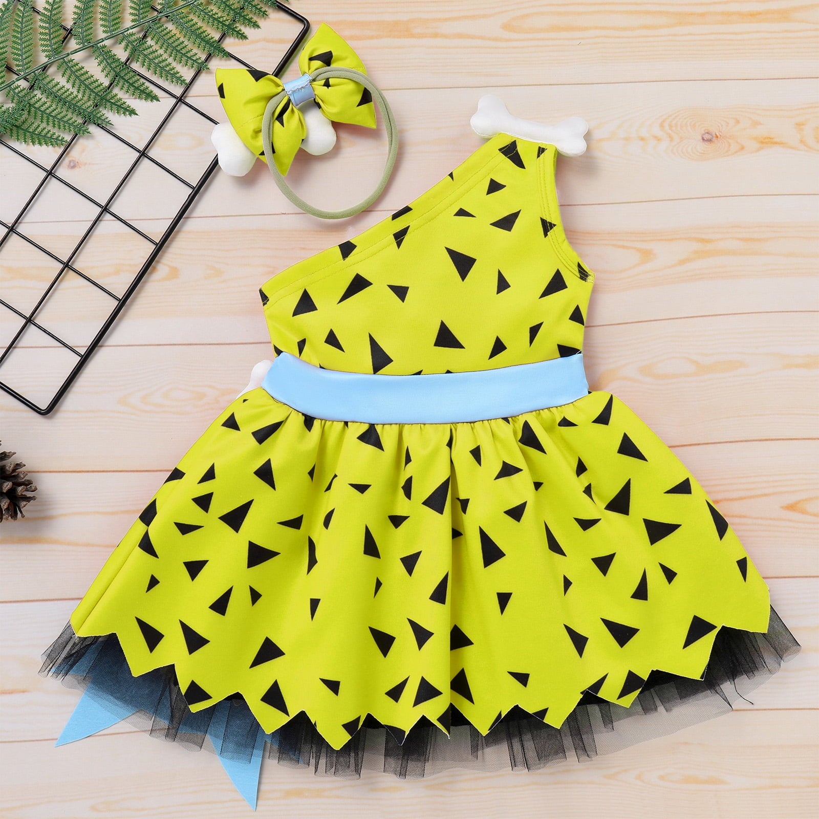 Kids Baby Bam Bam Costume Flintstone Costume Caveman Cavegirl Historical Stone Age Themed Birthday Outfit for Girls Boys Halloween Cosplay Dress Up Photo Shoot 2-3 Years Girl - Orange