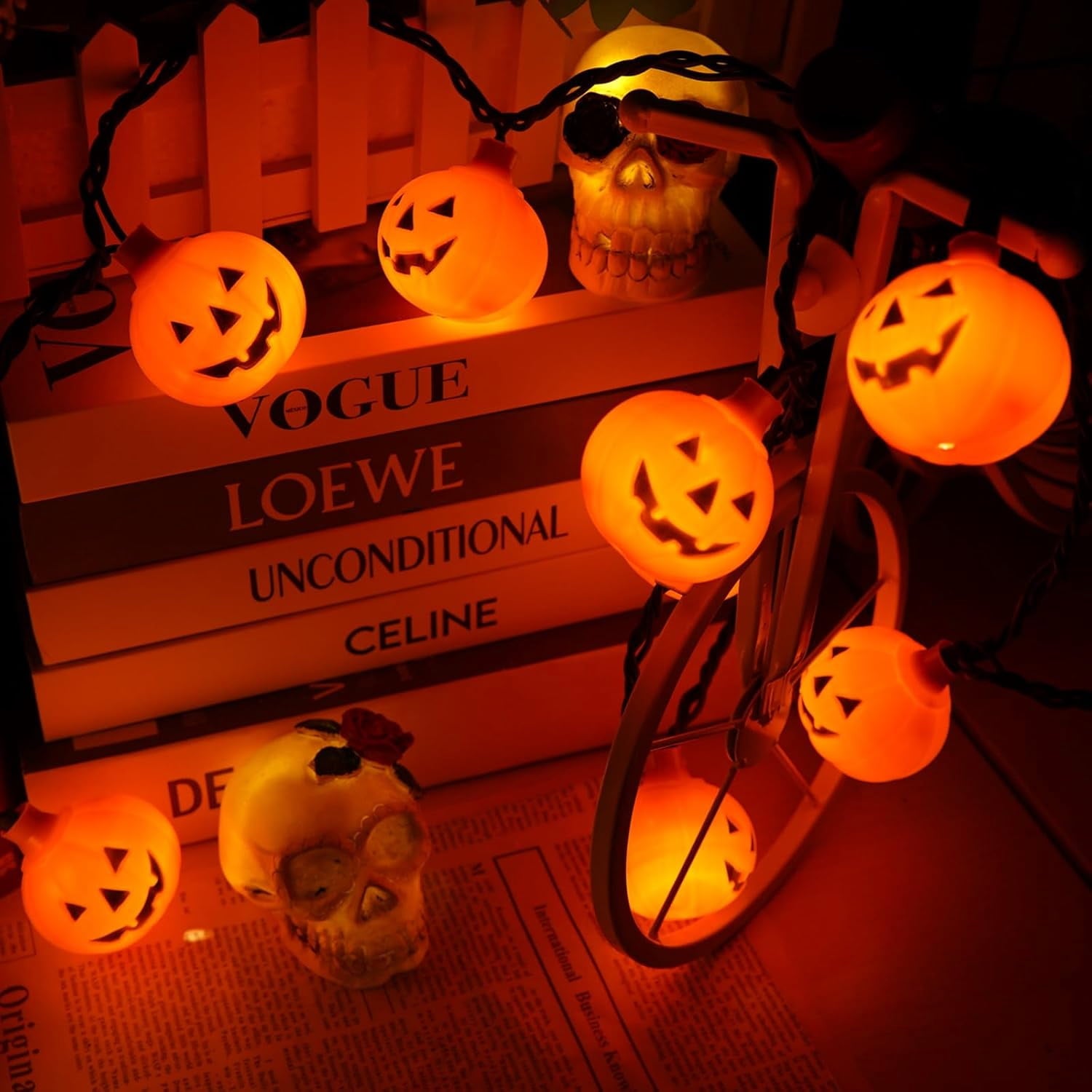 Halloween Pumpkin String Lights, 300cm 118in LED with 20pcs Jack O Lantern Lights - Waterproof, Plug-in for Indoor Outdoor Party, Garden, Yard Decoration