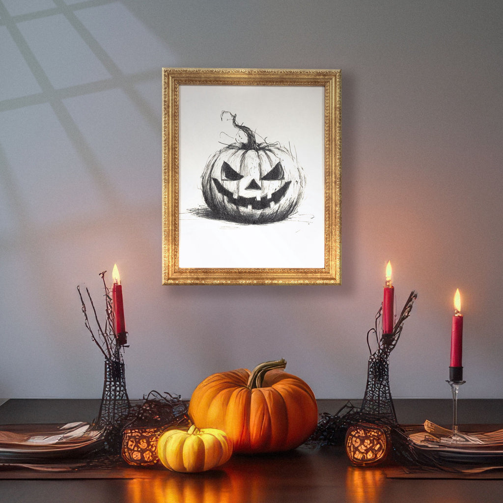 My Texas House Framed Halloween Black and White Pumpkin Art Print 9x11