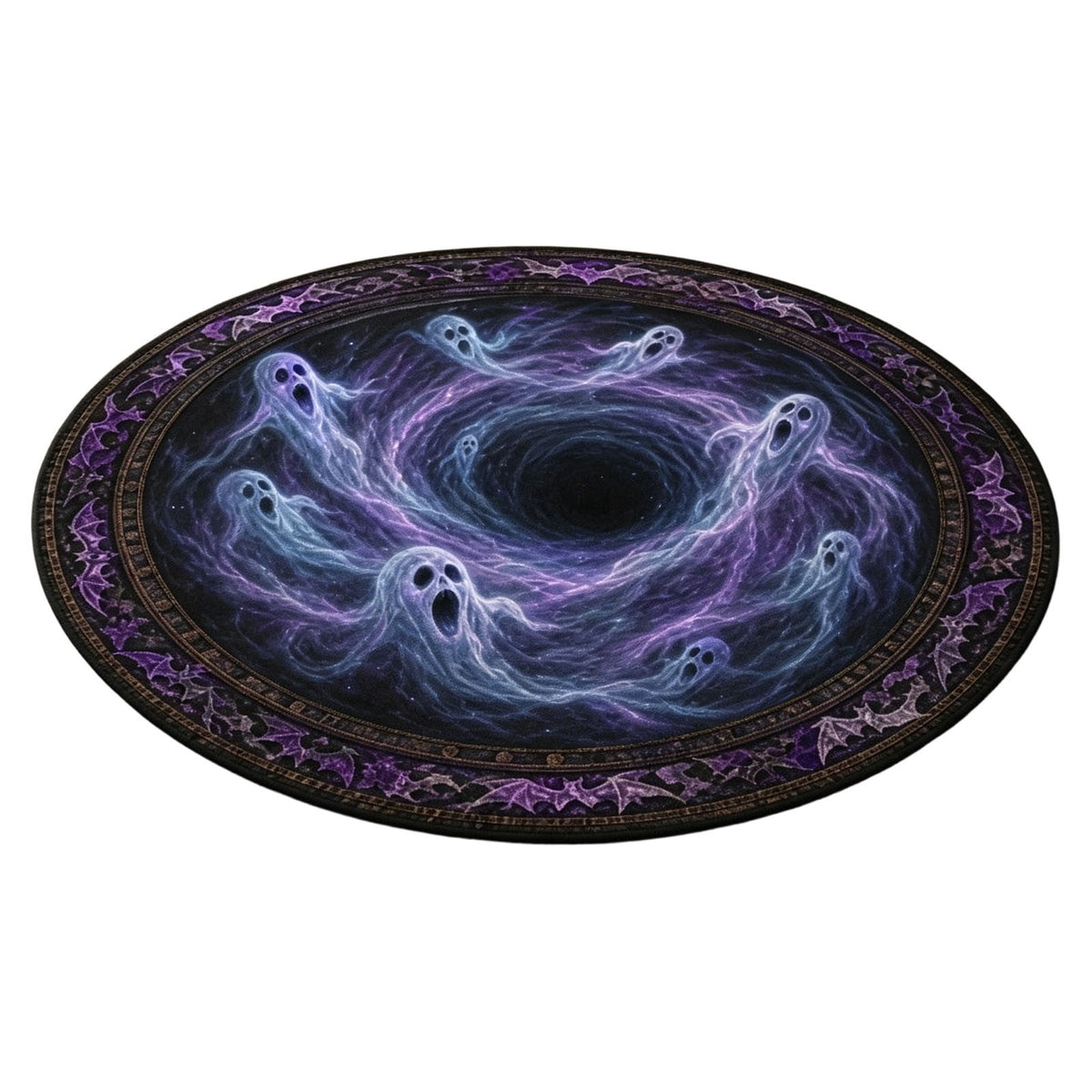 Halloween Round Rug Optical Ghost Pumpkin Mat 15.75in Diameter Polyester Skidproof & Soft for Entryway Bedroom Party by MPOISVA