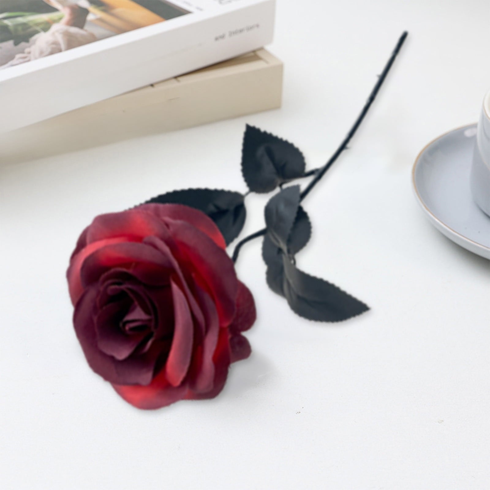 AZXY Halloween Decor, Halloween Indoor Decor, Halloween Tabletop, Artificial Red Silk Rose Stems, Gothic Fake Floral Bouquet, Halloween Decorations for Home Table Party Decor