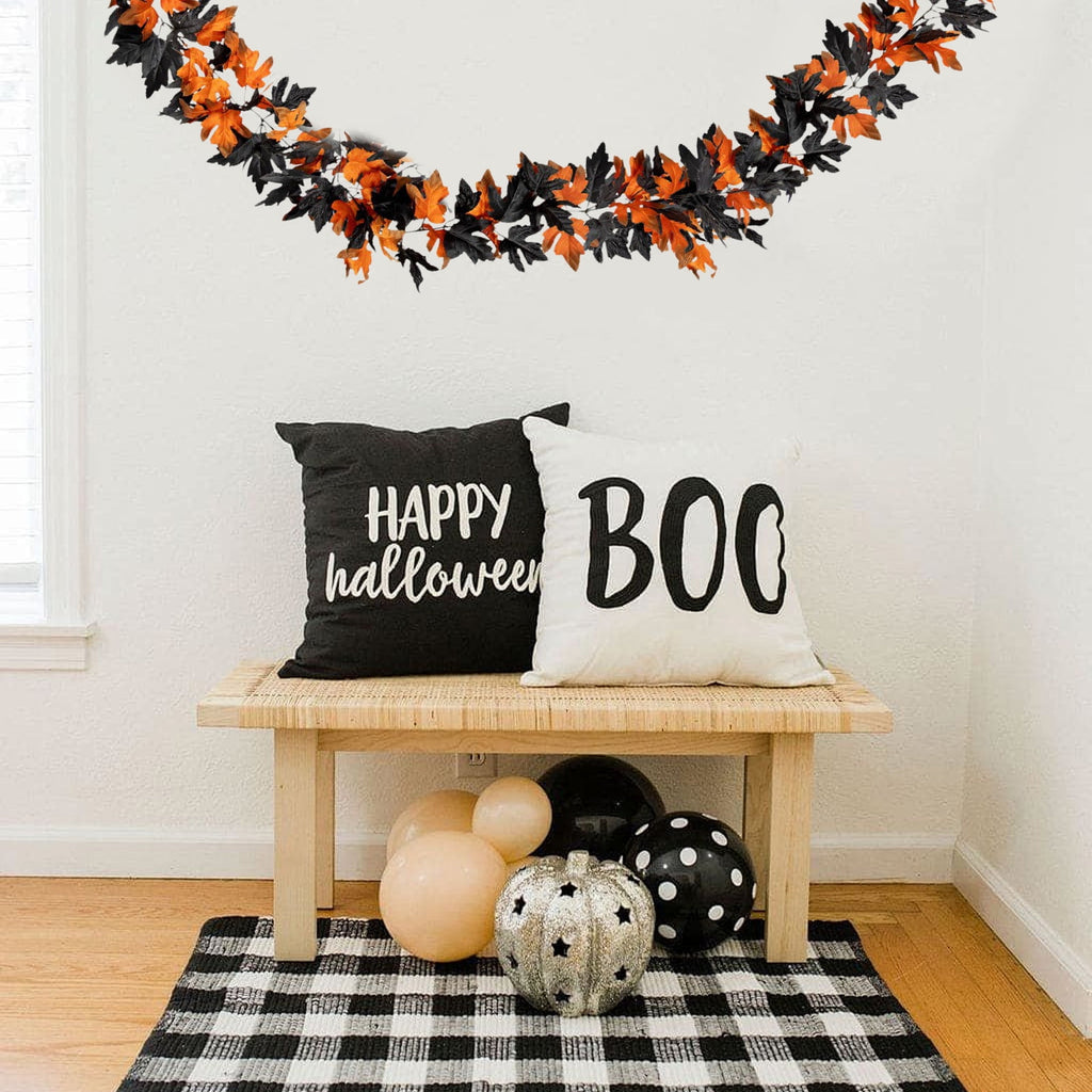 Inerposs Halloween Leaf Garland, Artificial Maple Leaf Rattan Garland, Autumn Decor for Halloween Party, Decorative Hanging Leaf Garland for Indoor and Outdoor Use