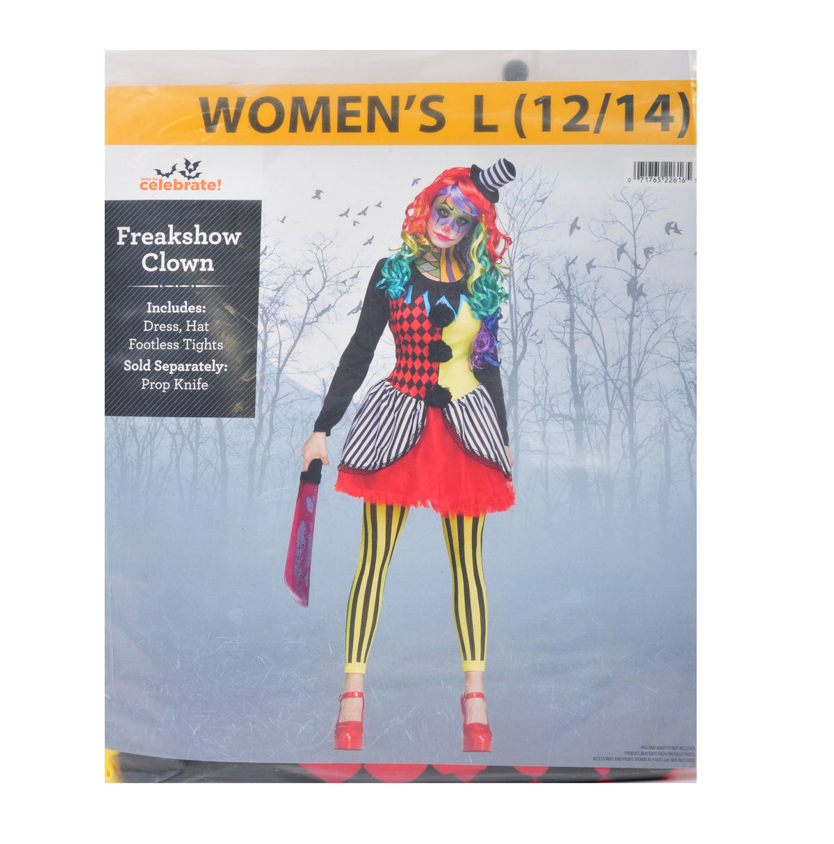 Freakshow Clown Halloween Costume for Adults, Women's Size L (12/14), by Way to Celebrate