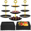 9 Pcs Dessert Table Display Set, 3 Pcs 3-Tiered Cupcake Stands & 6 Pcs Square Dessert Serving Trays, Elegant Cake Stands Fruit Trays for Birthday, Wedding, Tea Party, Halloween