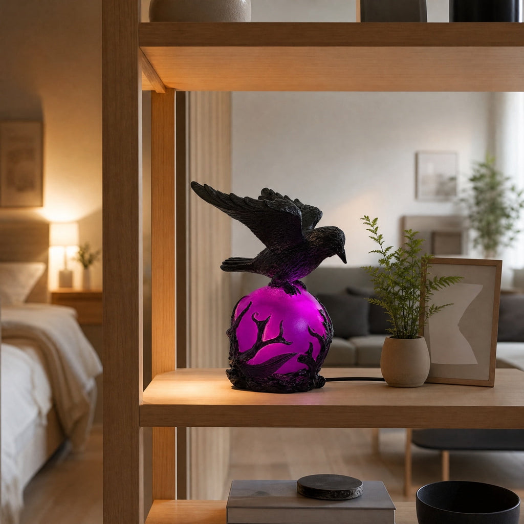 Gothic Mysterious Crow LED Light Luminous Sculpture, Resin Gothic Home Decor Accent, Raven Lamp for Halloween Gift, Bedroom Bedside, Living Room