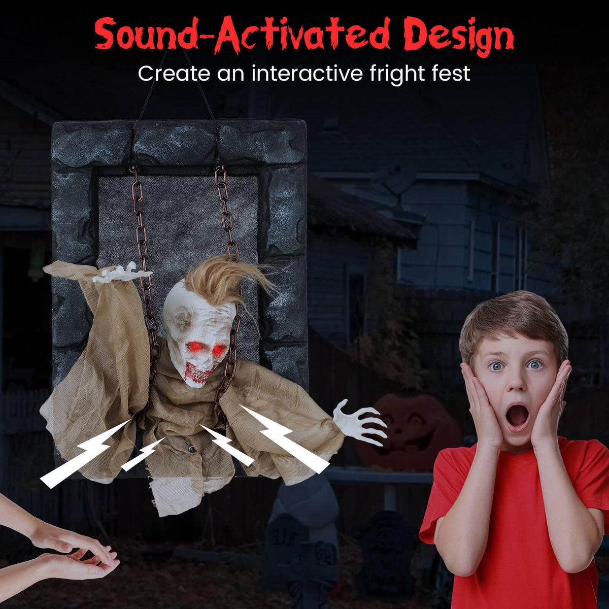 Costway Halloween Hanging Animated Zombie Prisoner Decoration Glowing Eye Indoor Outdoor