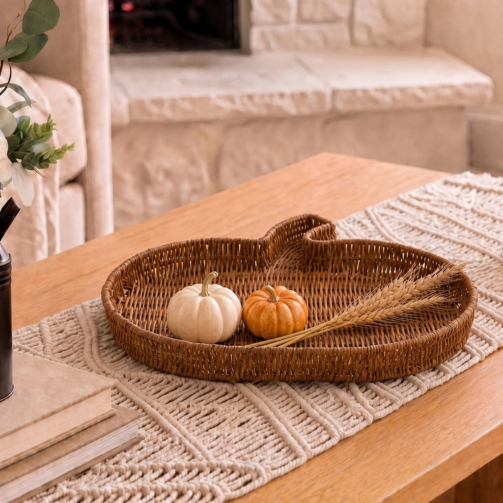 Rattan Pumpkin-Shaped Decorative Tray, Brown, 15", Fall by Way To Celebrate