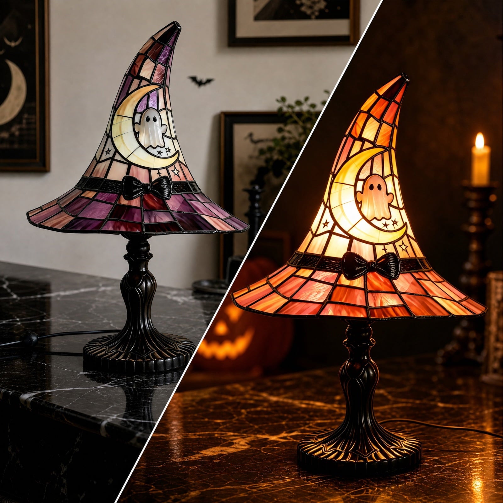 Halloween Decor Witch Hat Lamp, LED Halloween Night Light, Halloween Decorations Indoor, Witchy Decor for Shelf Mantel Table, Gothic Home Decoration