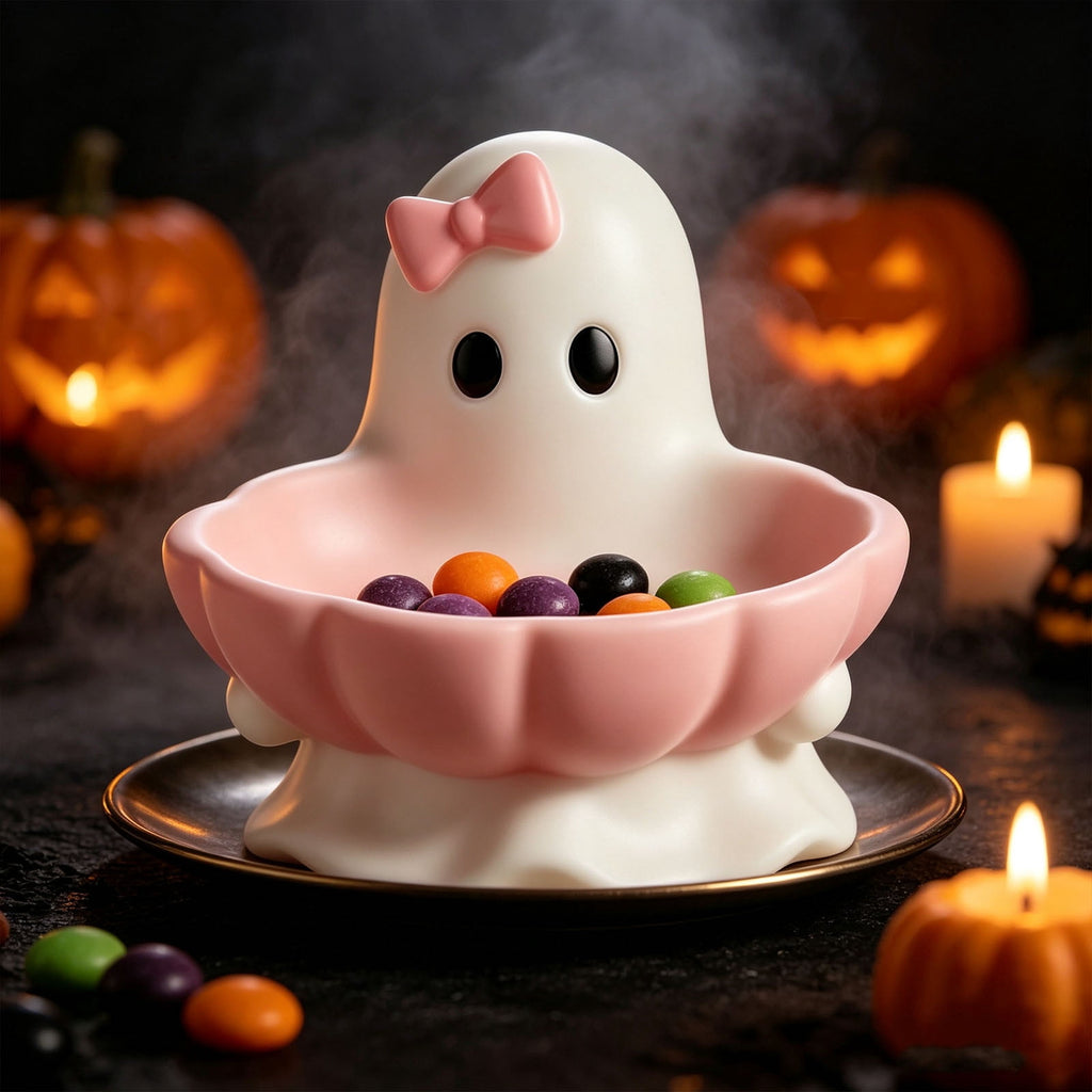 Diceymbol Halloween Pumpkin Snack Bowl Stand Collapsible Broomstick Candy Tray for Cupcakes & Desserts, Resin Serving Platter with Ceramic Pumpkin Bowls
