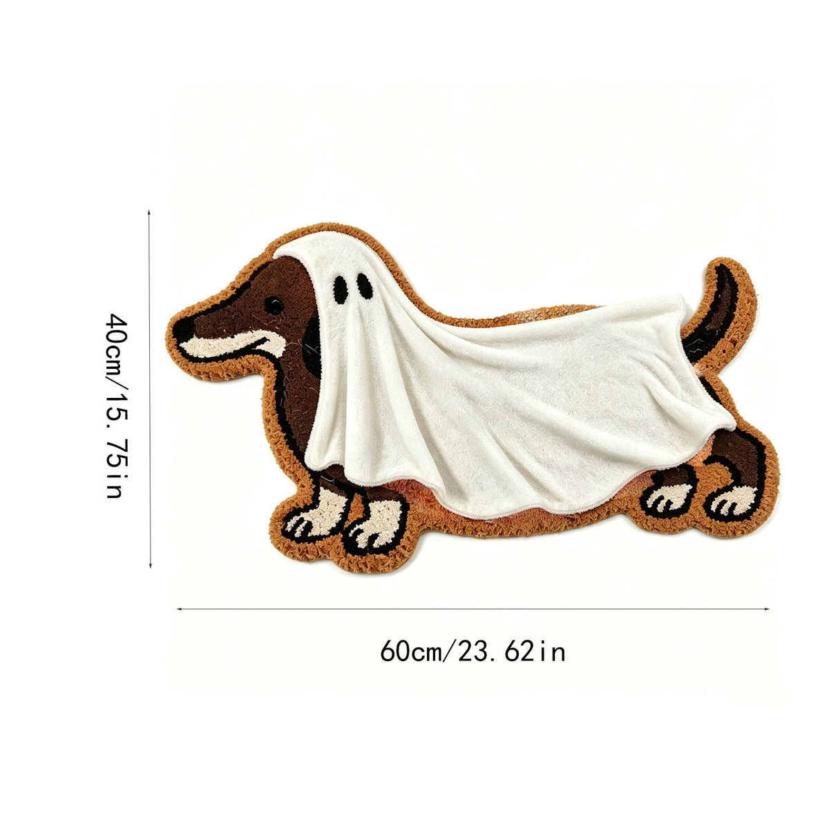 16"x24" Dachshund Ghost Doormat, Soft Faux Fur Non-Slip Halloween Floor Mat, Water Absorbent Entry Rug Spooky Decor Party Props