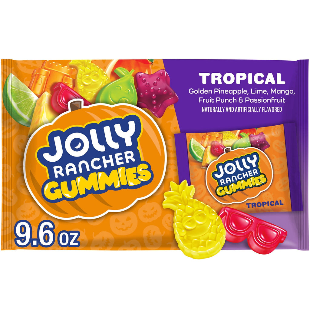 Jolly Rancher Gummies Assorted Tropical Flavored Snack Size, Halloween Candy Bag, 9.6 Oz