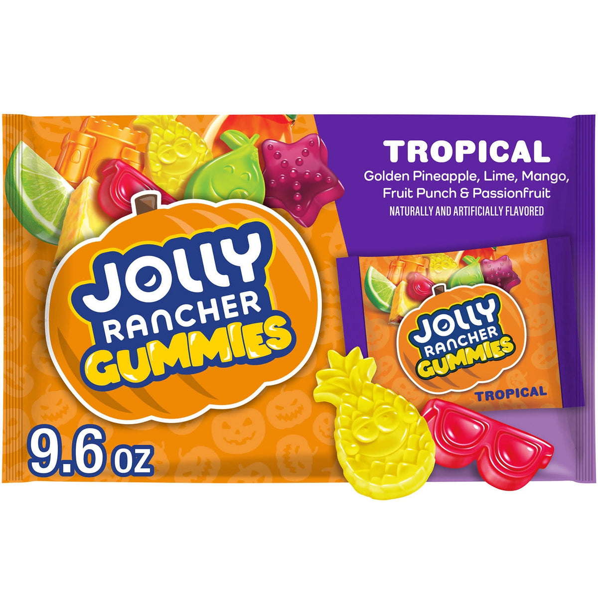 Jolly Rancher Gummies Assorted Tropical Flavored Snack Size, Halloween Candy Bag, 9.6 Oz