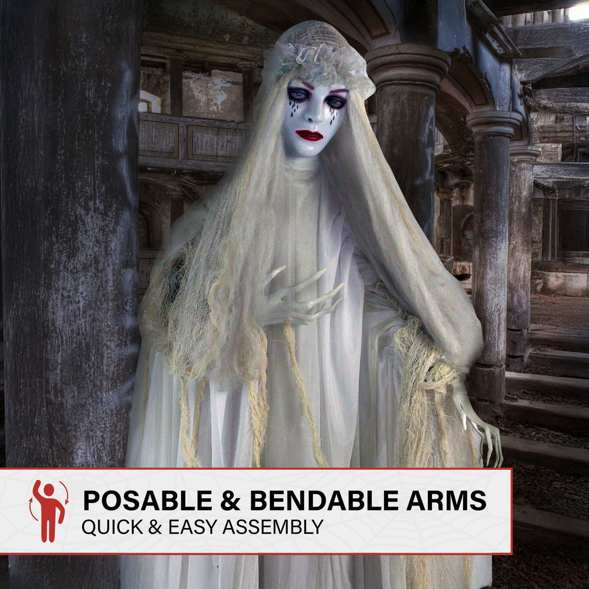 Haunted Hill Farm 6.5 Ft Life-Size Animatronic Bride Indoor/Outdoor Halloween Decoration, Multicolor, HHLADY-2FLSA