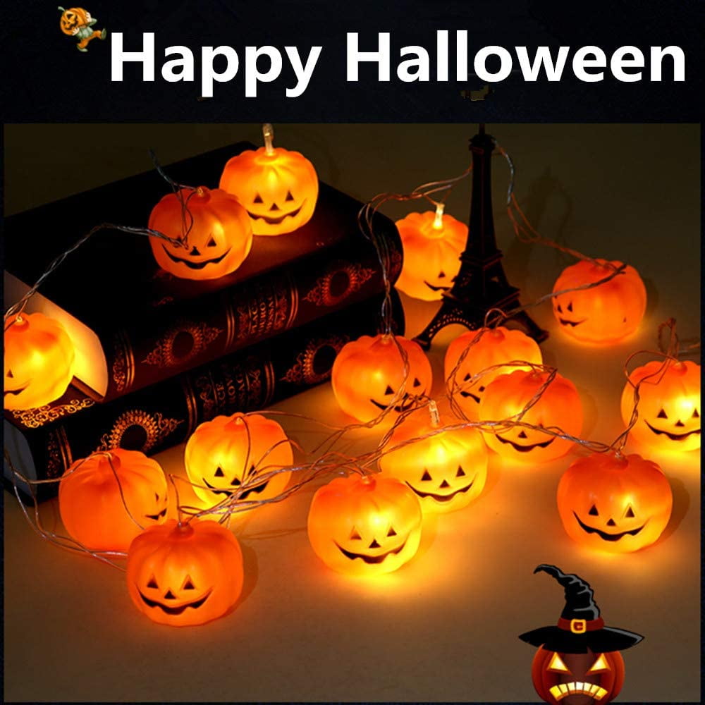 2 Pack - Halloween String Lights (40 Bulbs), LED Pumpkin Jack-O-Lantern Indoor Decoration, Orange Holiday Bulbs for Outdoor Décor, 8 Modes Lights (2*20 Pumpkin Lights, 23 feet, each)