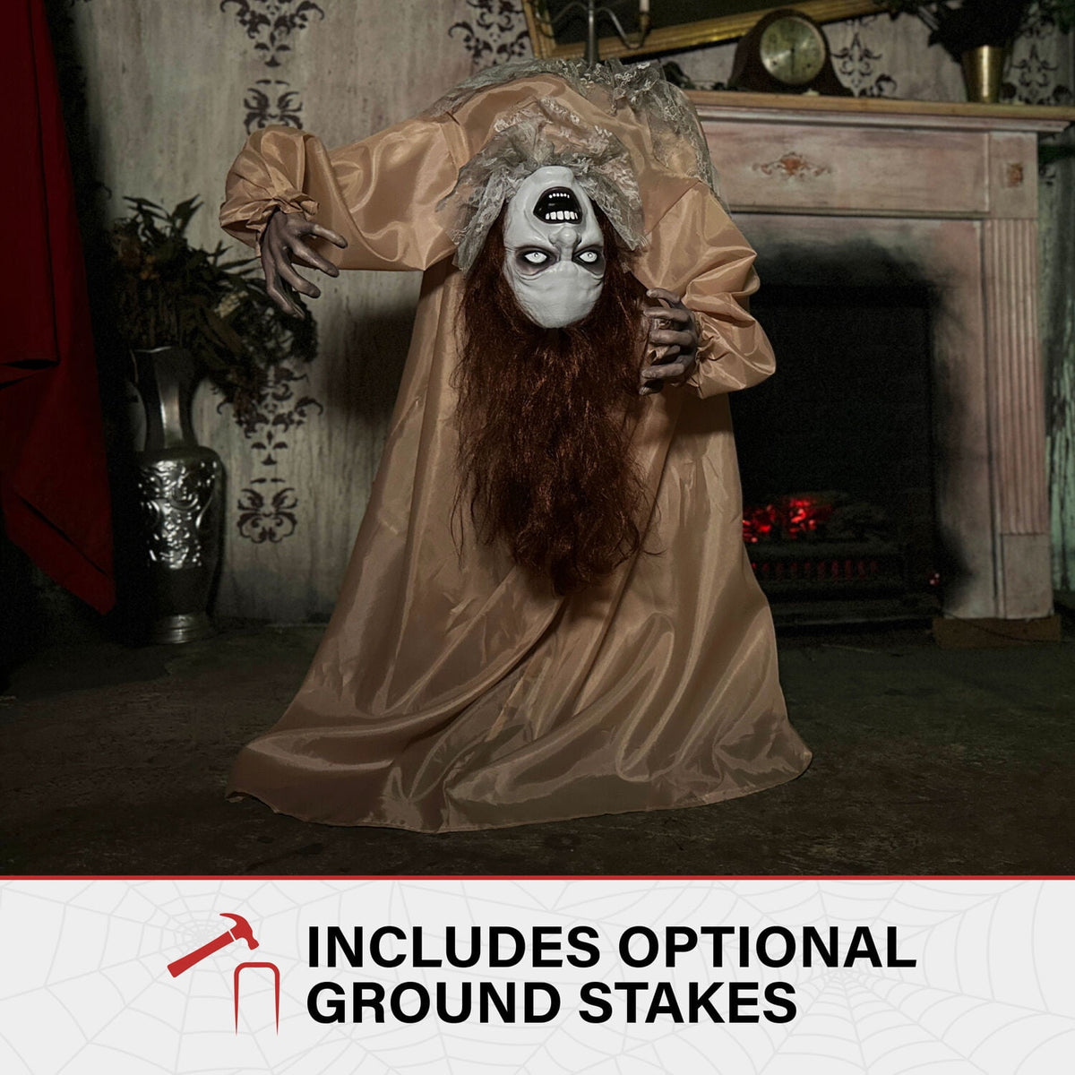 Haunted Hill Farm 3.4 ft Touch-Activated Animated Possessed Backbend Lady Halloween Animatronic, HHLADY-15FLSA