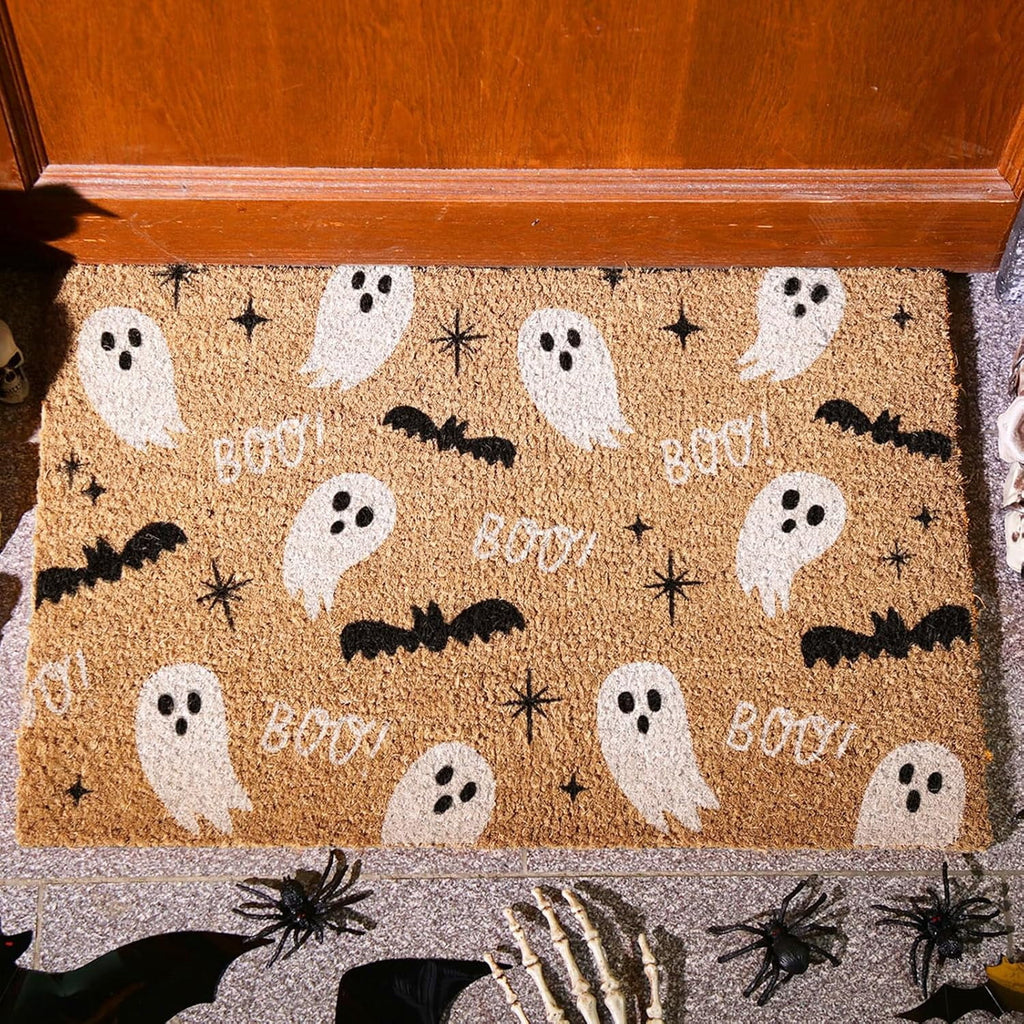 Jinswick Halloween Doormat Coir Ghost Welcome Doormat Funny Halloween Boo Bat Door Mat with Anti-Slip Rubber Non Slip Floor Mat for Indoor Front Door Entrance Decor, 16 x 24 Inch(Amusing)