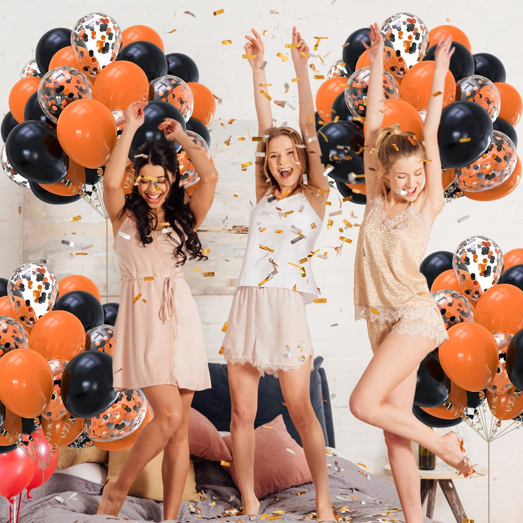 12 Inch Latex Balloons 30Pcs Halloween Party Decorations, Black Orange Confetti Balloons Set for Birthday Party Supplies, Helium Air Inflation