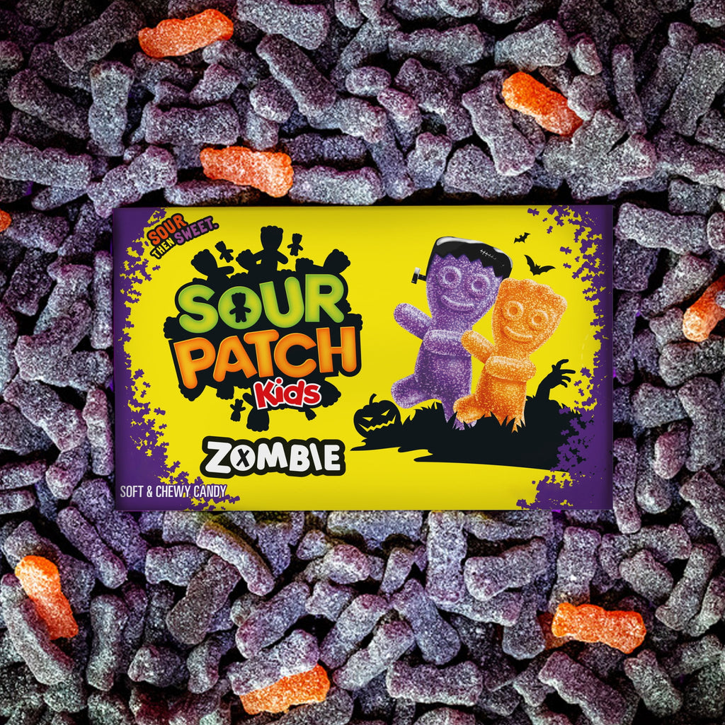 SOUR PATCH KIDS Zombie Orange & Purple Soft & Chewy Halloween Candy, 3.5 oz