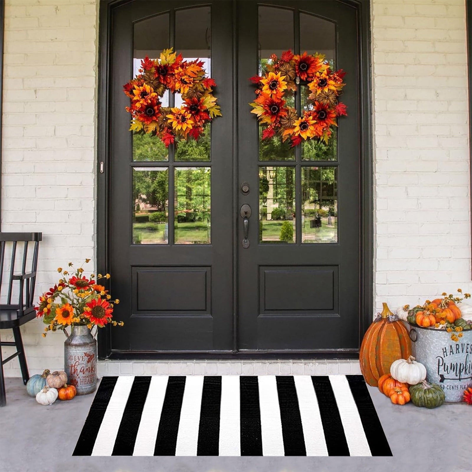 WLAGOOD Home on Clearance!Fall Outdoor Rug Halloween Rug Thanksgiving Decor Rug New Stripe Outdoor Rug Layered Doormats For Front Door Porch Farmhouses Entryway Patio Dark Color Rug