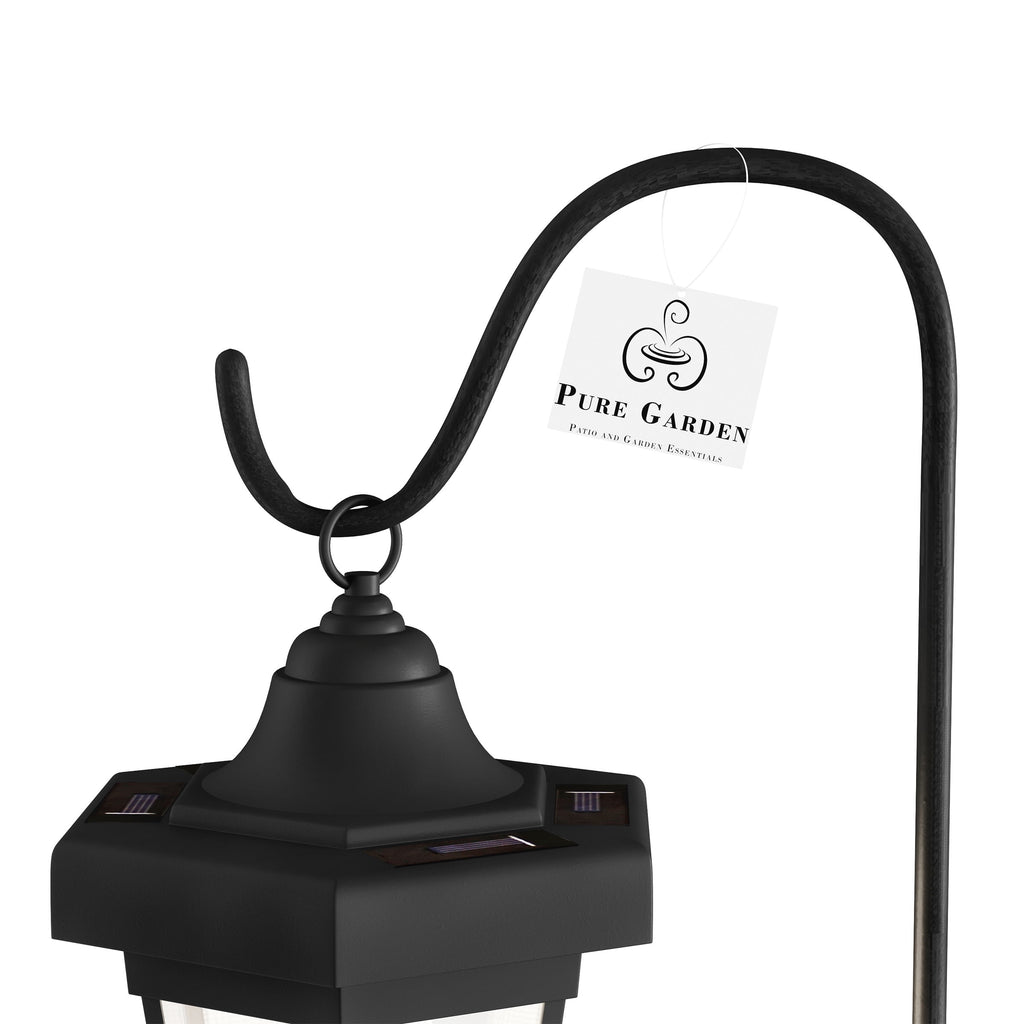 Pure Garden Set of 2 Waterproof LED Solar Lanterns with Shepherd Hooks