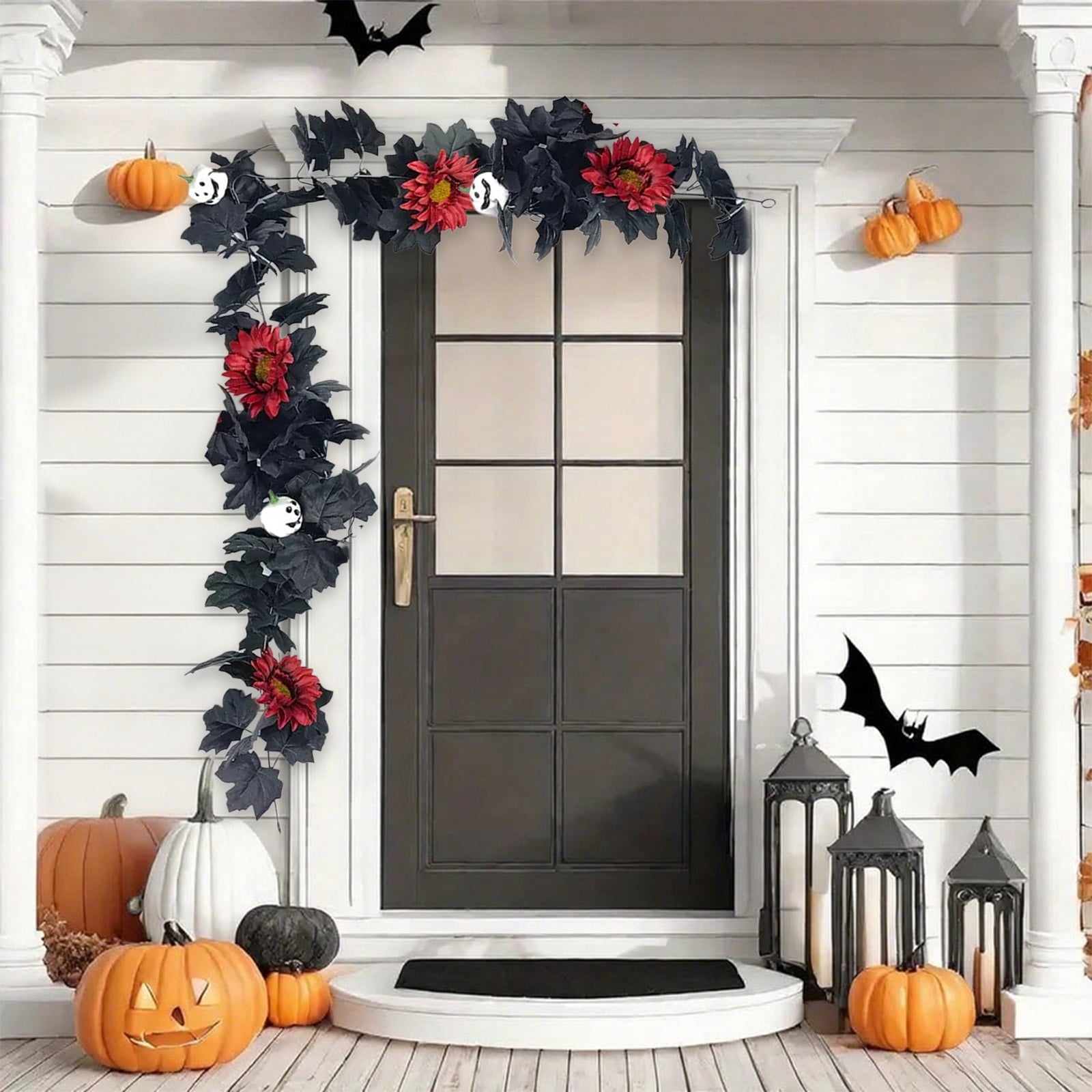 WKSCLPAI Halloween Maple Leaf Garland, Fall Vine Wreaths for Autumn Festivities Decor,Seasonal Garlands for Home,Halloween & Fall Decorations
