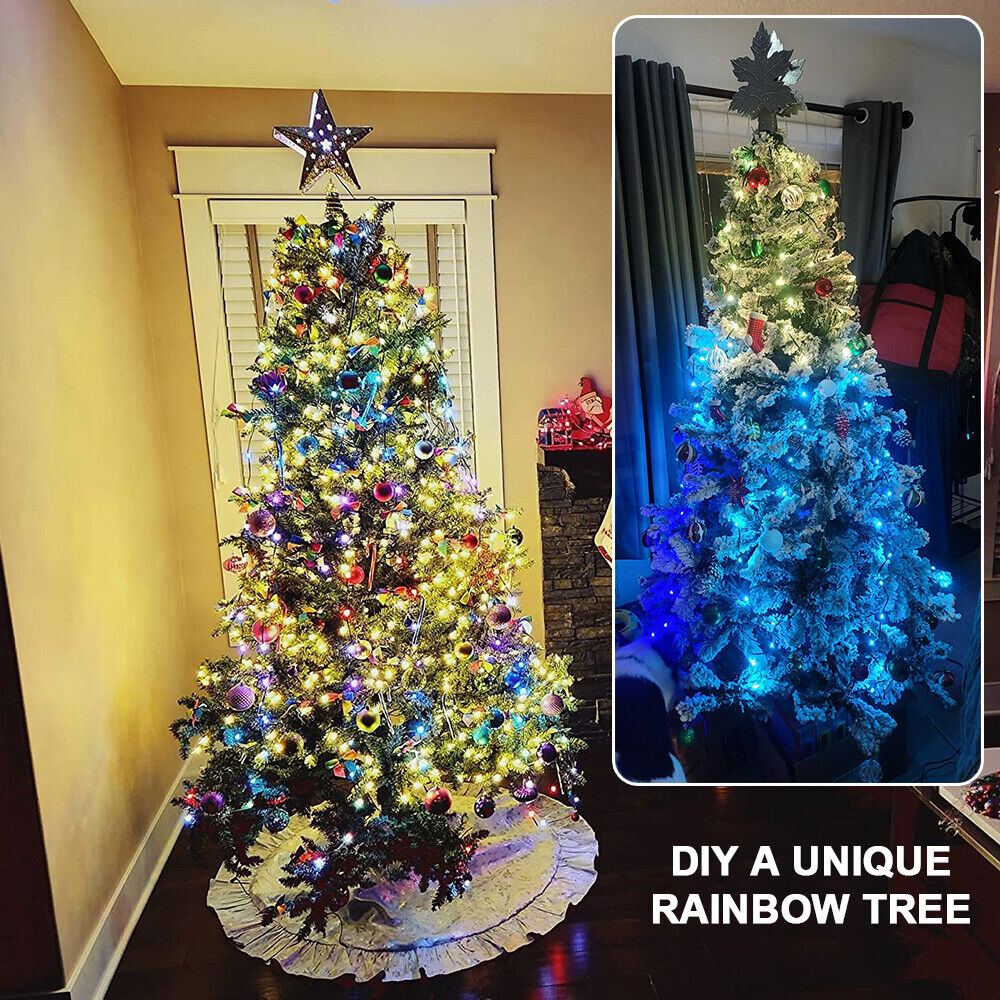 IC ICLOVER Christmas Tree String Lights Decorations with Ring Smart APP, 200 LED Waterfall Lights IP65 Waterproof Multi-Modes with Remote Color Changing Lights for Wedding Yard Party Home Holiday