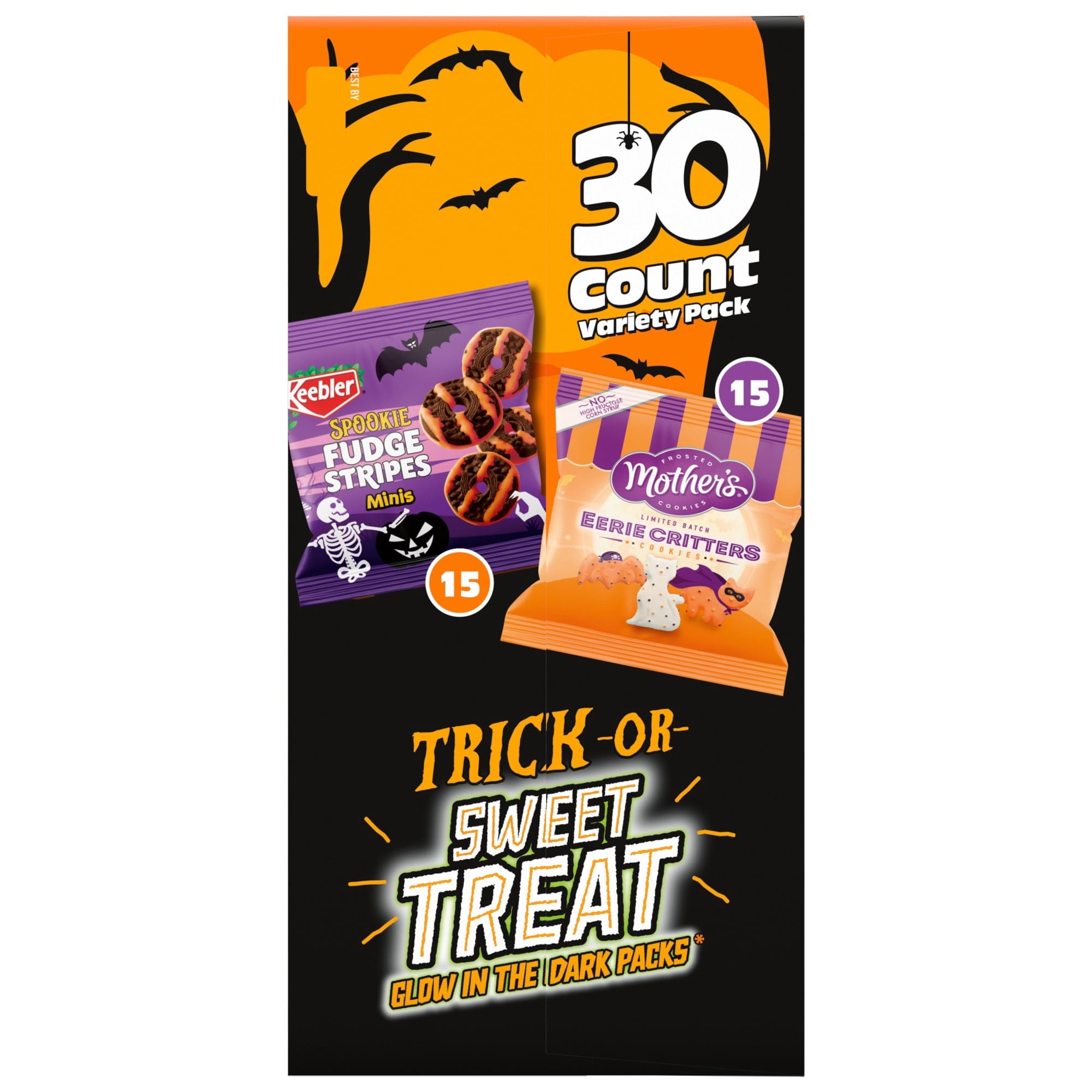 Keebler Trick Or Sweet Treat Variety Pack, Spookie Fudge Stripes Minis & Mother’s Eerie Critters, 30 Ct, 15 oz