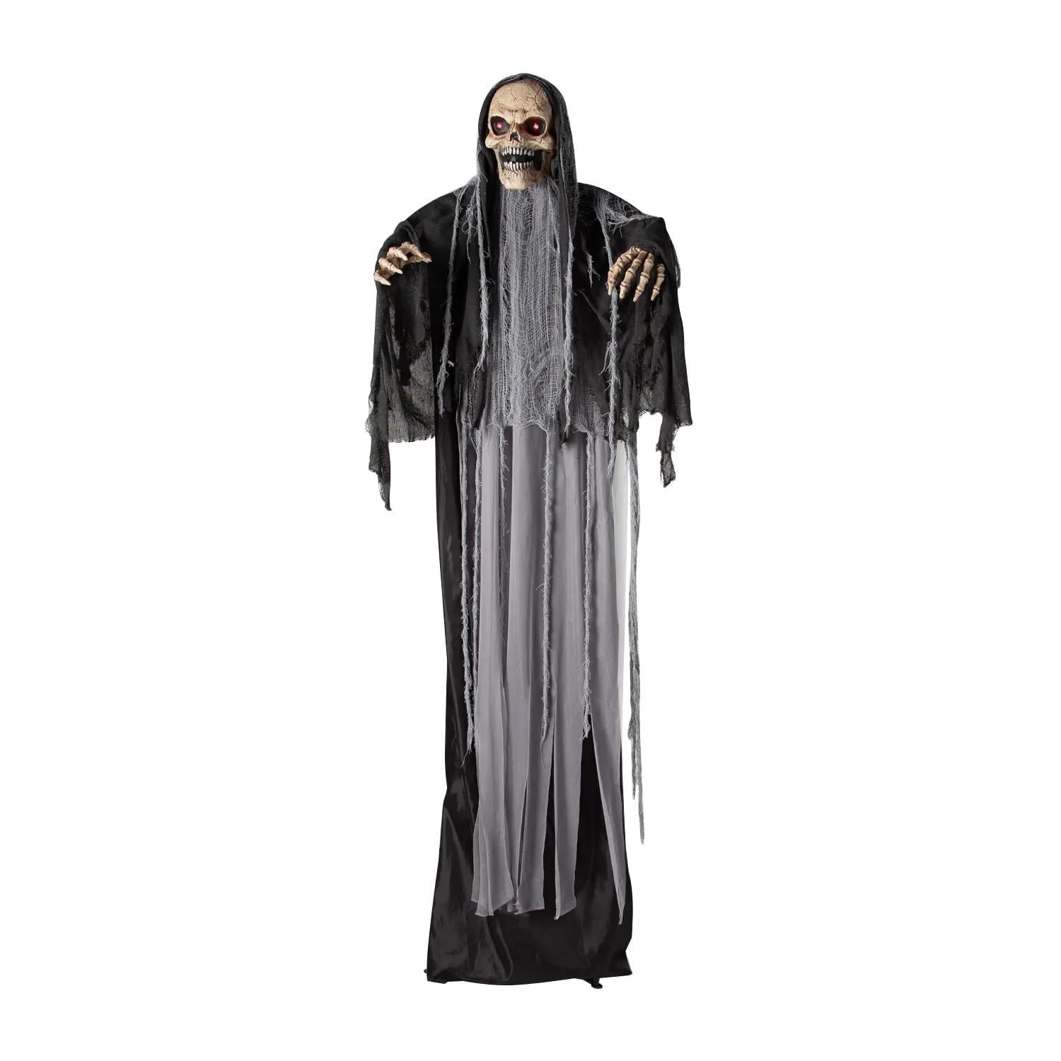 6 Ft. Black & Gray Skeleton Reaper Animated Prop Standing Halloween Decoration