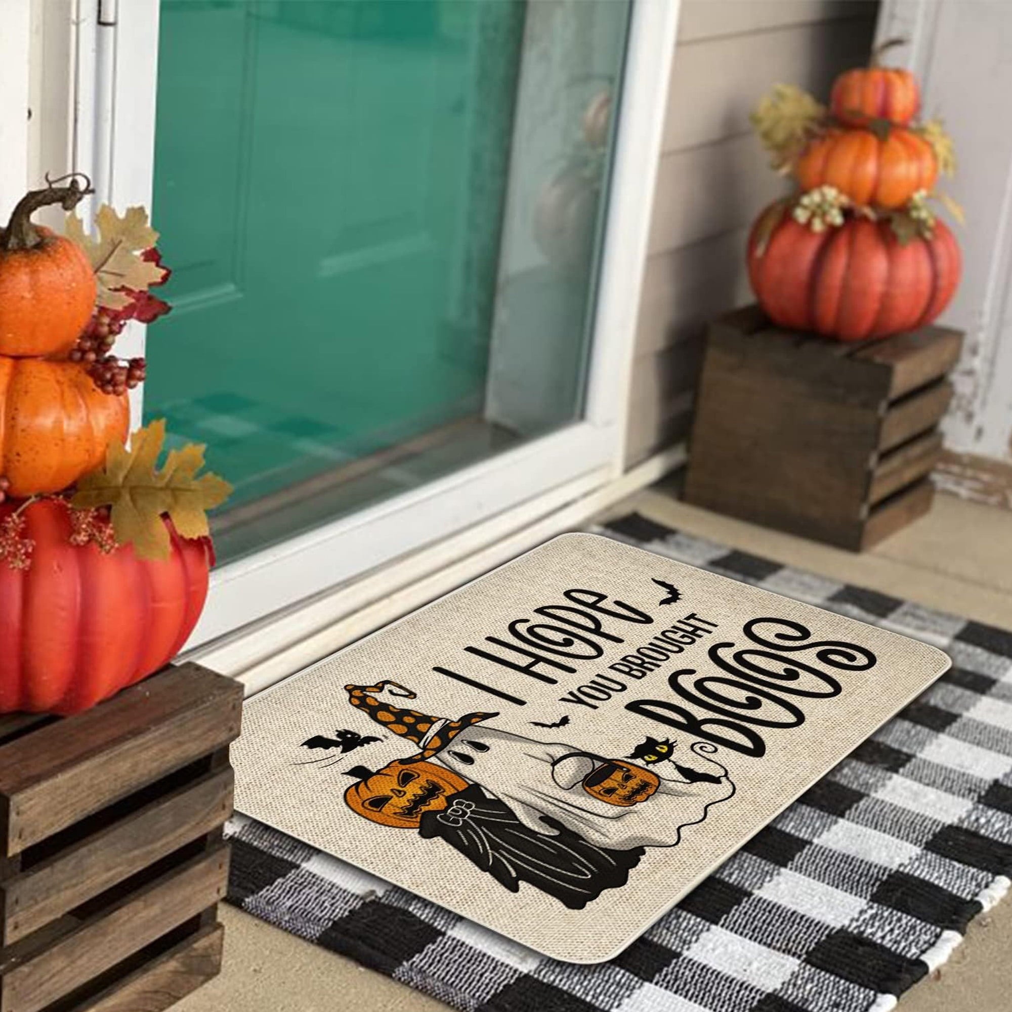 BOOHIT Halloween Door Mat 31x19 Inch Indoor Outdoor Entrance Floor Home Decoration (Pumpkin Head Spooky)