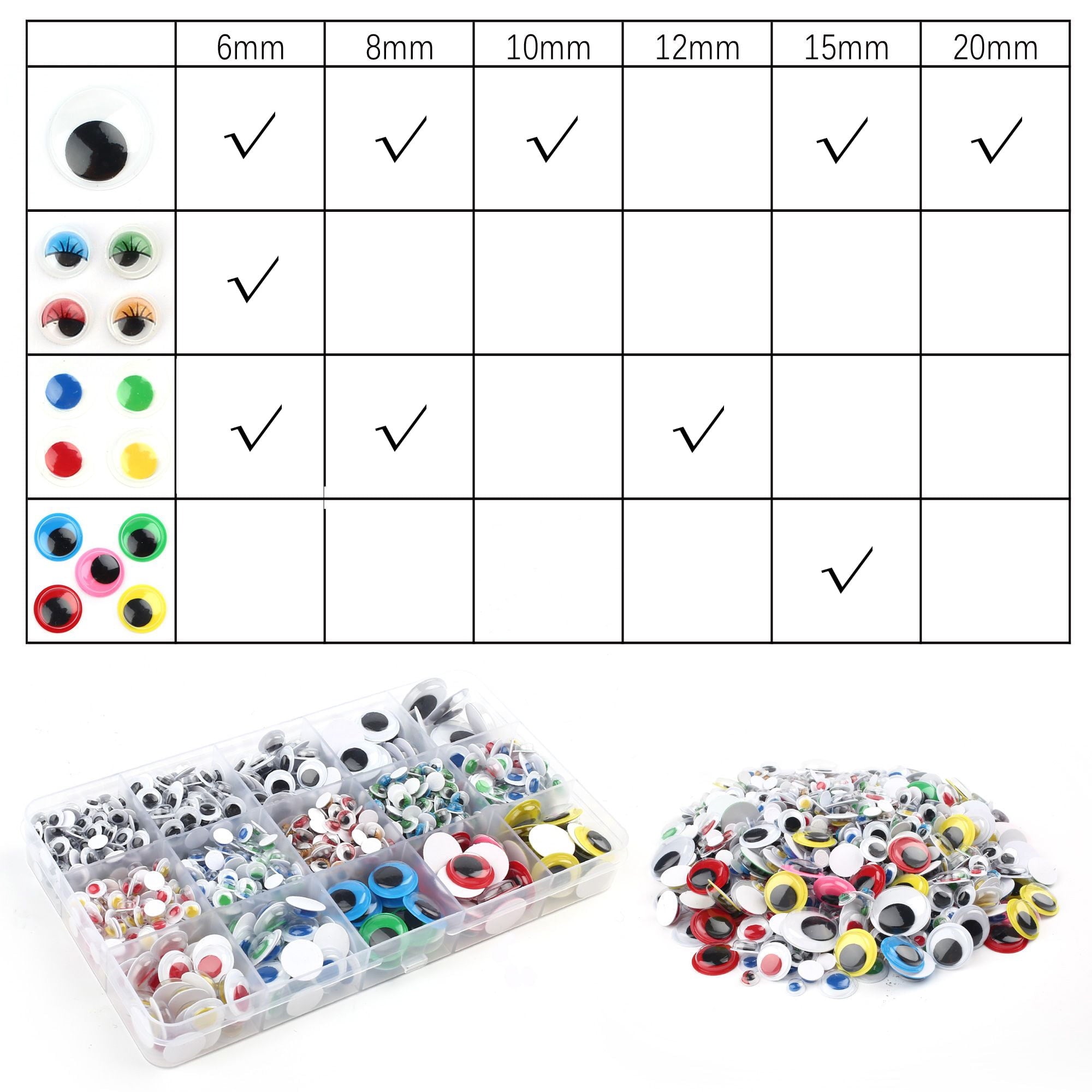 LotFancy 1100Pcs Googly Eyes Self Adhesive for Crafts, Plastic Wiggle Eyes Multi-Color