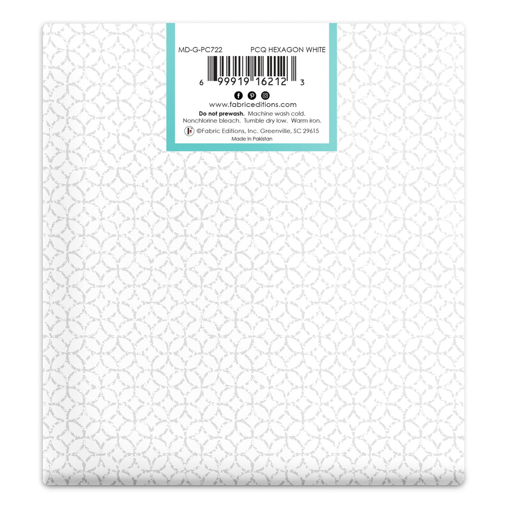 Fat Quarter 100% Cotton Hexagon, White, 18"x 21" for Quilting & Sewing, 1 Each