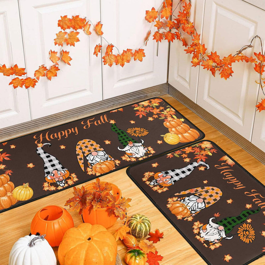 RBCKVXZ 2 Pieces Fall Kitchen Rugs Halloween Thanksgiving Pumpkin Sunflower Orange Maple Leaf Mat Floor Rug for Holiday Autumn Home Decor, 17 x 29 Inches, 17 x 47 Inches