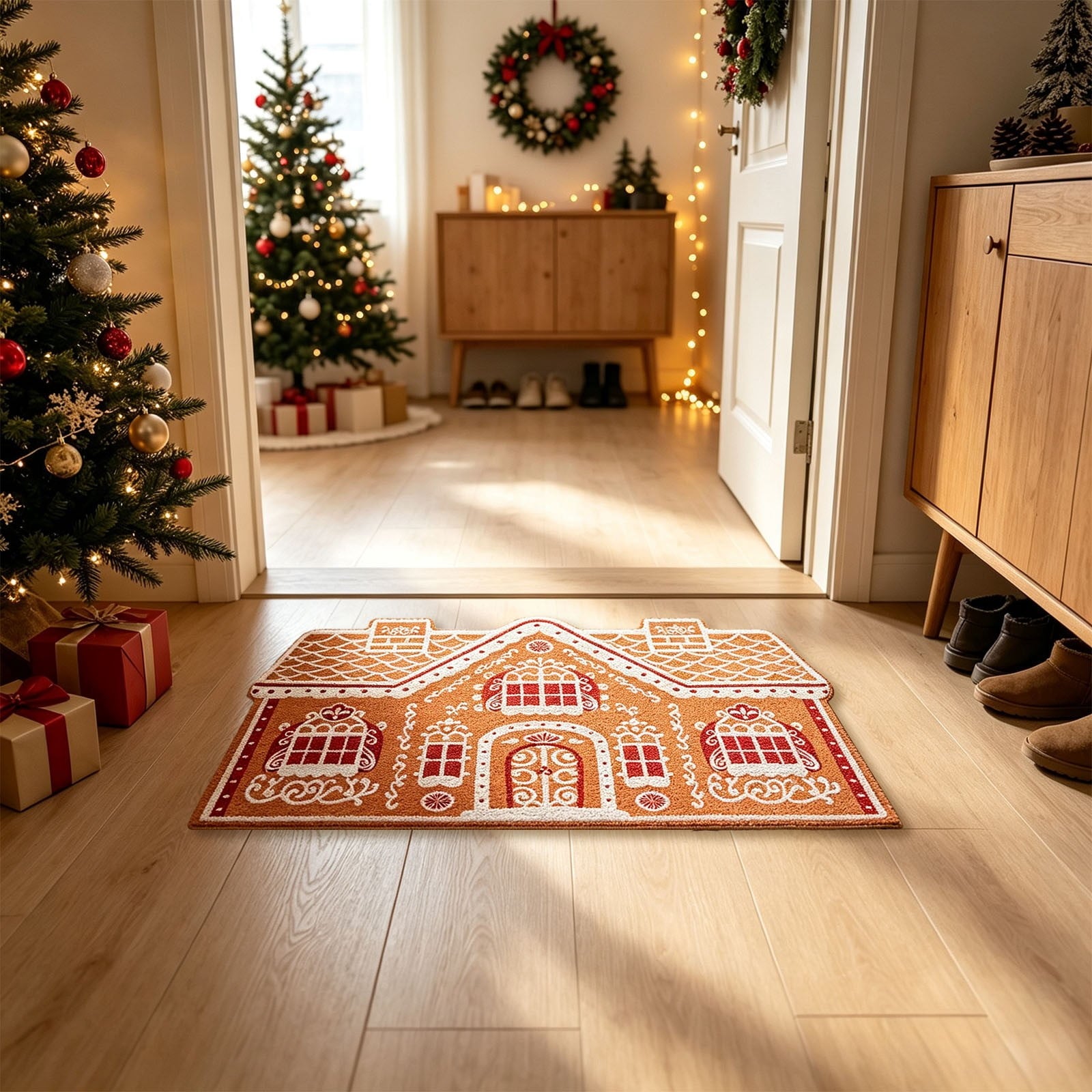Front Door Mat Indoor Outdoor Entrance Rug, Semicircular Entrance Mat, Half Round Waterproo Non-Slip Durable Rubber Doormat for Garage, Patio, 29.5 inch