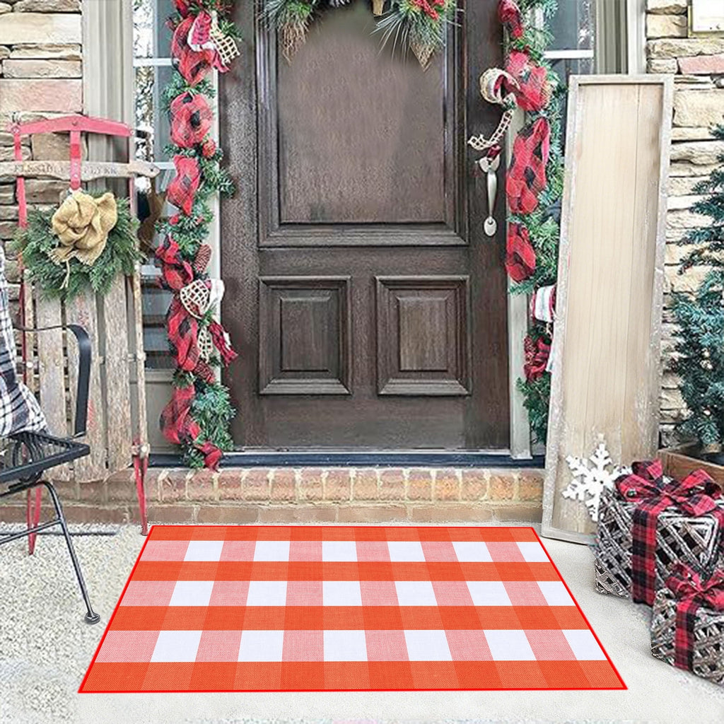 Halloween Fall Outdoor Rug Plaid Rug Foldable Floor Mat for Thanksgiving Front Door Front Porch Farmhouse Entryway Patio Decoration