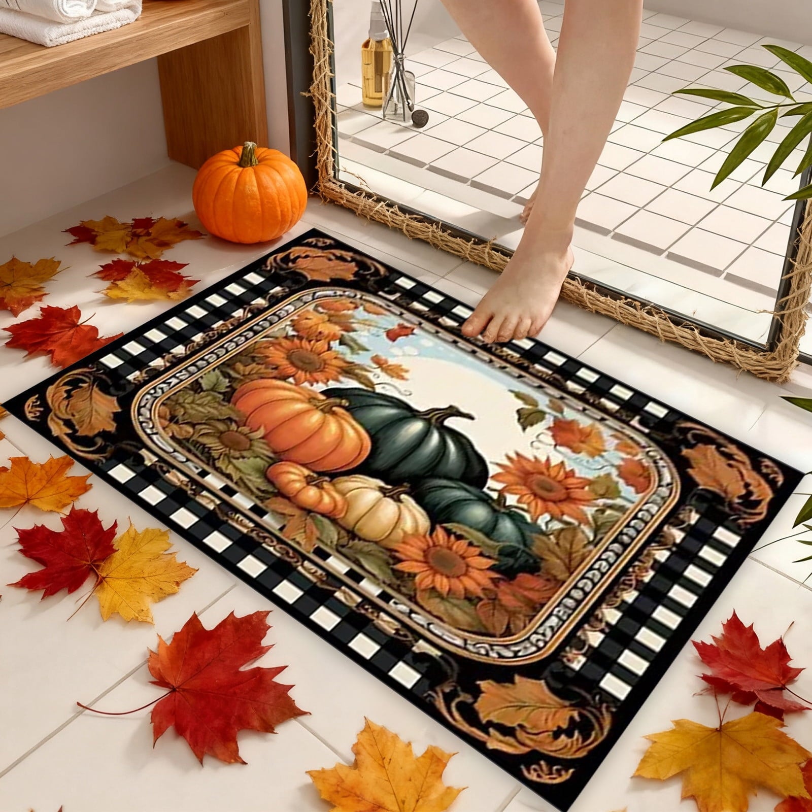 JoyMoreHome Fall Welcome Mat, 20x32 Inch Maple Leaves Door Mats, Decorative Indoor Outdoor Non Slip Entryway Rug, Halloween Thanksgiving Doormat Decor
