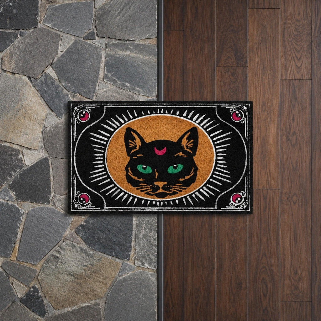 AHGQT Funny Green Eyes Cat Bathroom Rug, 31’’x19’’ Non Slip Machine Washable Mat, Spooky Halloween Rug Decor for Home Bedroom Shower Floor