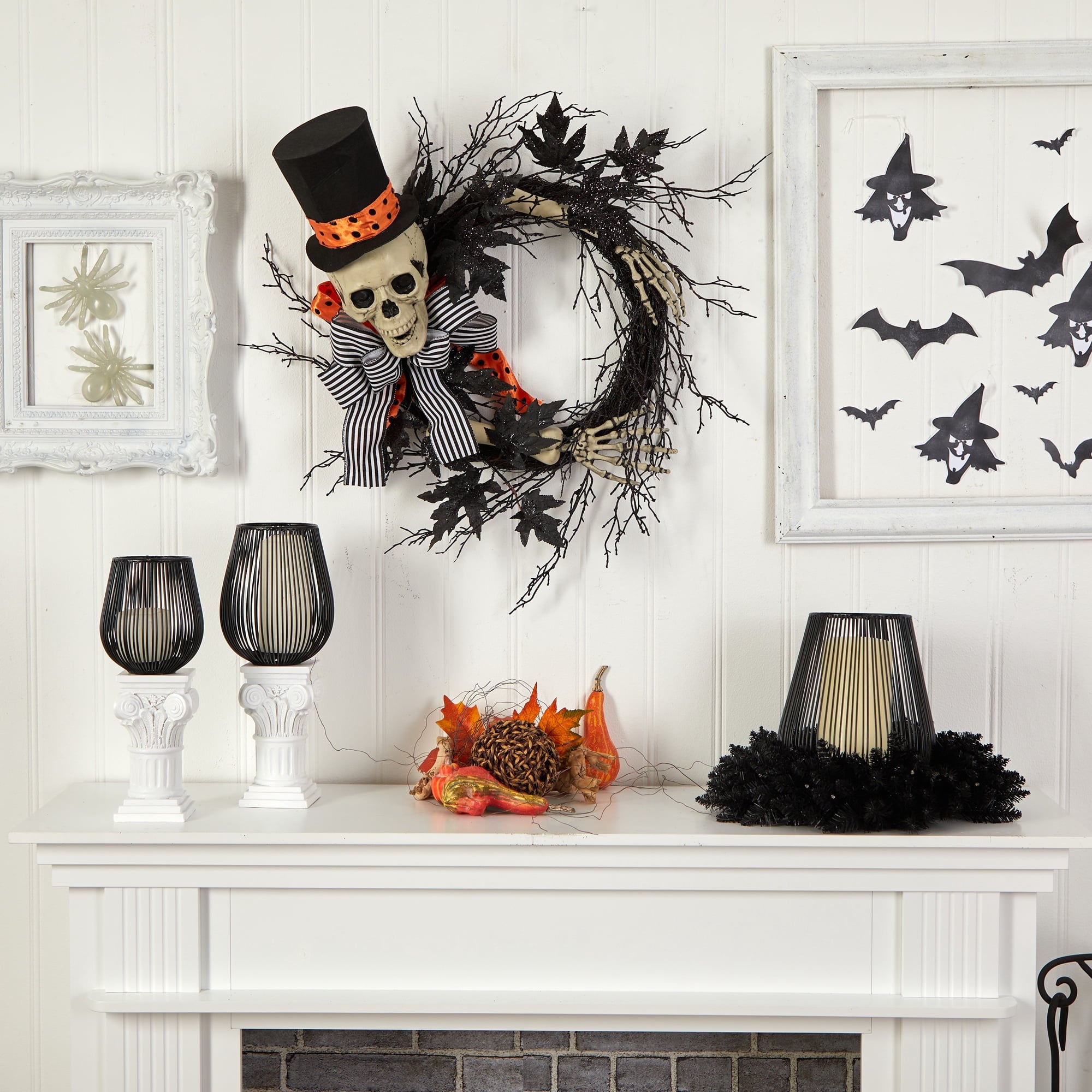 Nearly Natural 26in. Halloween Dapper Skeleton Wreath