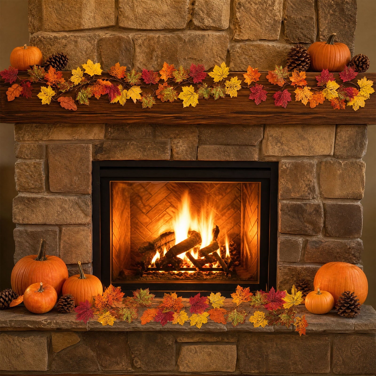 WKSCLPAI Halloween Maple Leaf Garland, Fall Vine Wreaths for Autumn Festivities Decor,Seasonal Garlands for Home,Halloween & Fall Decorations
