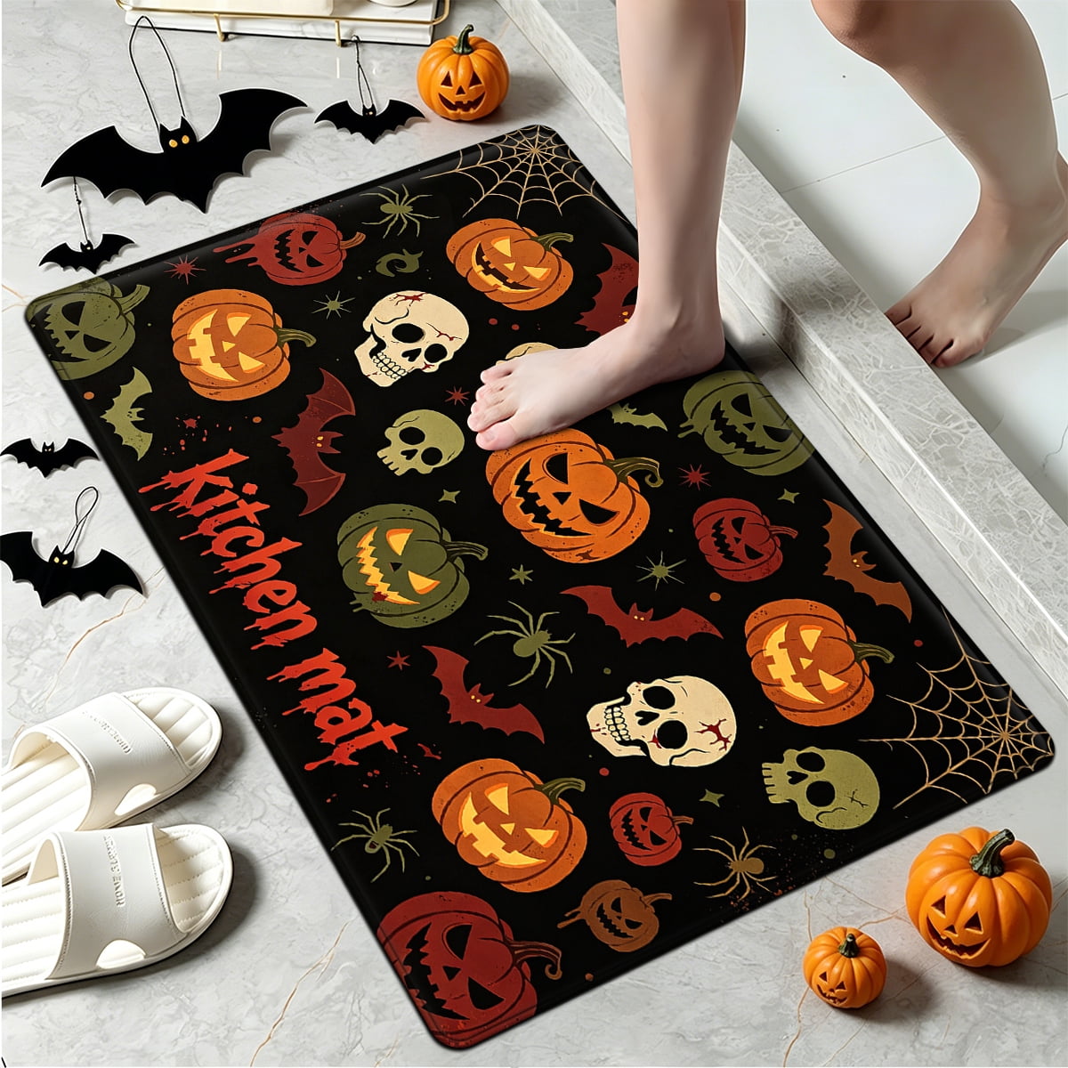 YIMEIS Halloween Pumpkin Lanterns 1Pc Flannel Mat and Kitchen Rugs,Soft Non-slip,Perfect for Home Bathroom