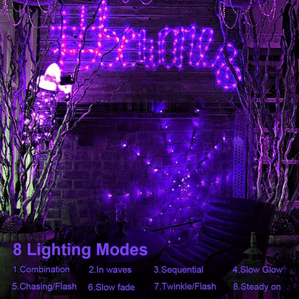 PMMIPNW Halloween Light Spider Web Lights 70 LED, Halloween String Lights Battery Operated with 8 Modes, Retro Haunted for Bedroom, Bar, Haunted House, Wall Halloween Decoration, Purple