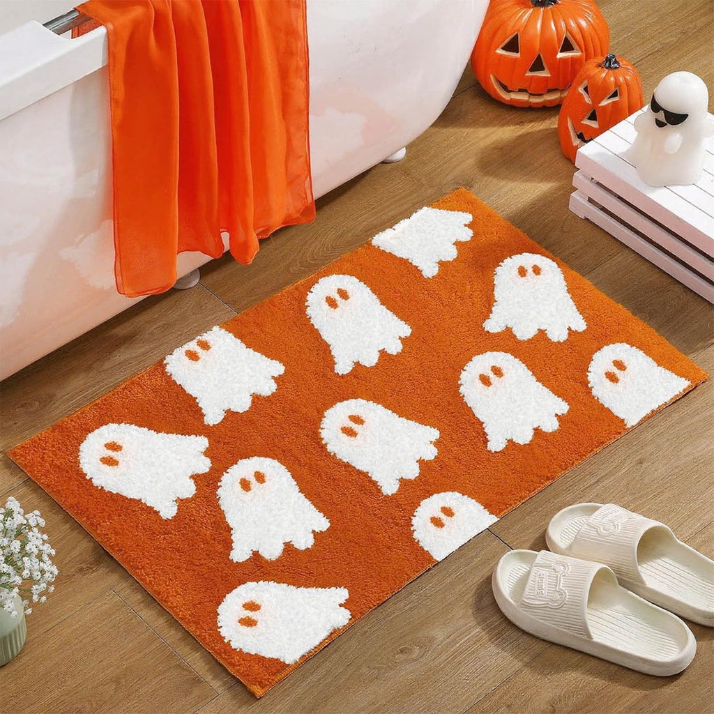 HHBEAUTY Pink Ghost Bath Mat Soft Halloween Bathroom Rug Non Slip Cute Spooky Ghost Bathroom Decoration Shaggy Plush Microfiber Rug Halloween Decor for Home Bedroom Shower Floor, 15.75 x 23.62"
