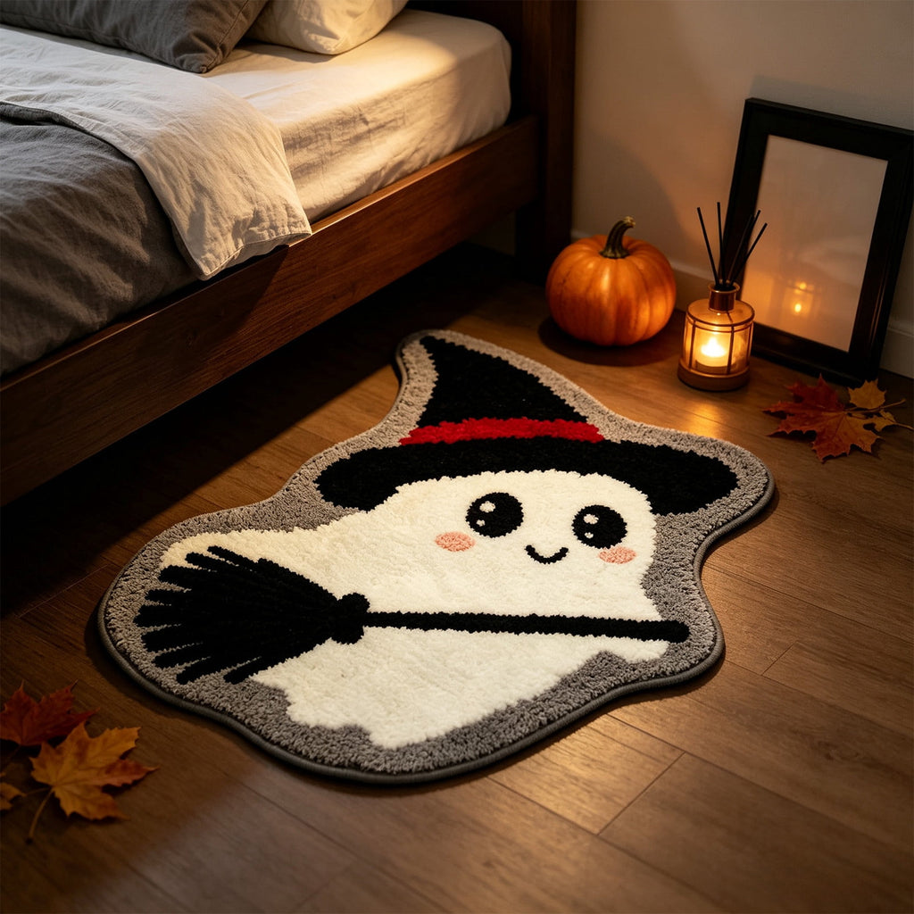 Halloween Doormat Ghost Bath Mat 23.6x15.7in Secure-Grip Absorbent Soft Faux Fur Rug for Bathroom Bedroom Living Room Decor by OVFUIZ