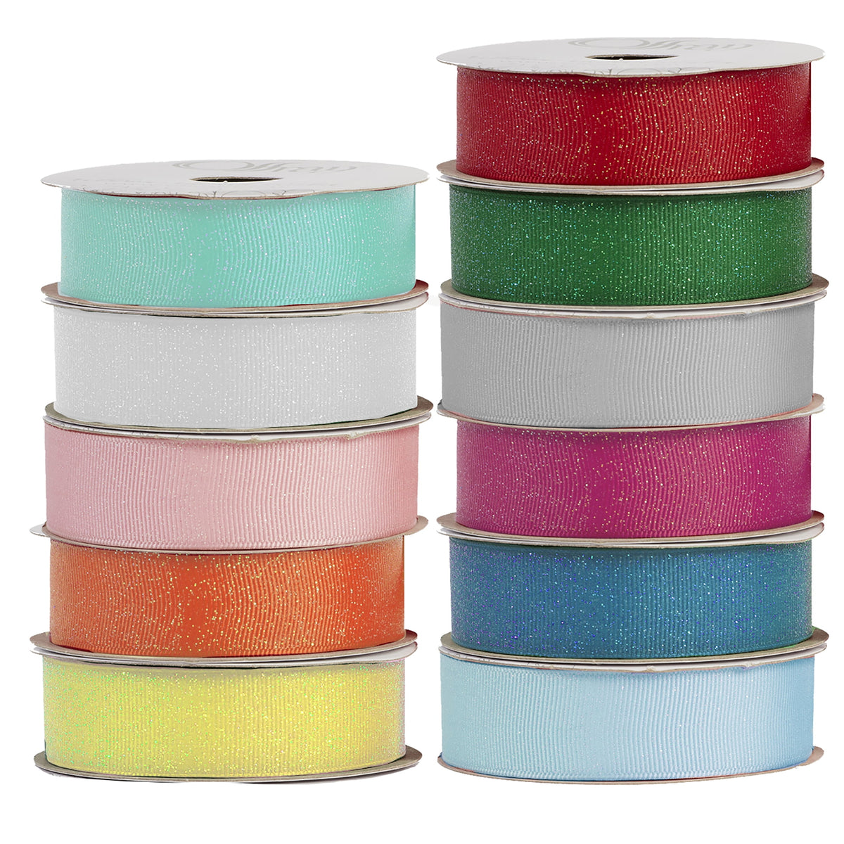 (2 pack) Offray Ribbon, Shocking Pink 7/8 inch Grosgrain Glitter Polyester Ribbon for Sewing, Crafts, and Gifting, 9 feet, 1 Each