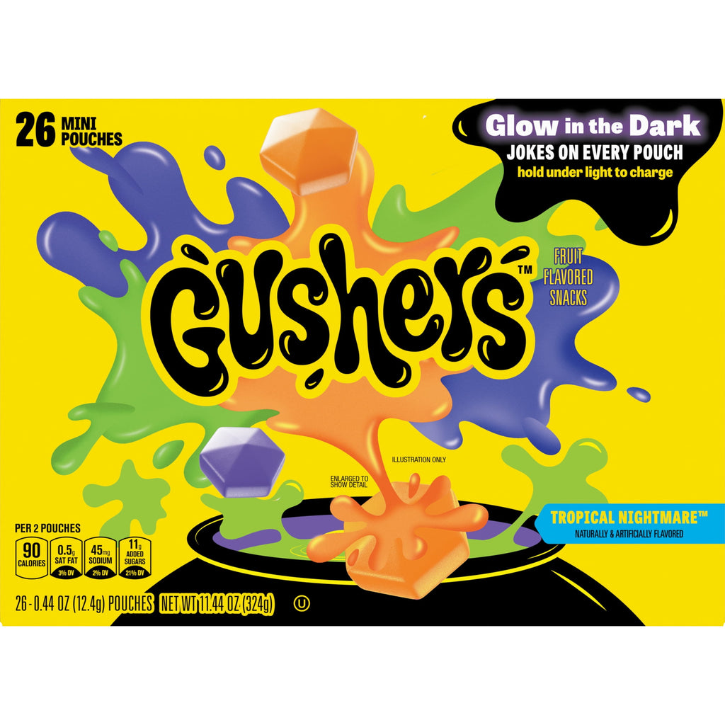 Gushers Tropical Nightmare Fruit Flavored Snacks Mini Pouches, Halloween Treats, 26 Count