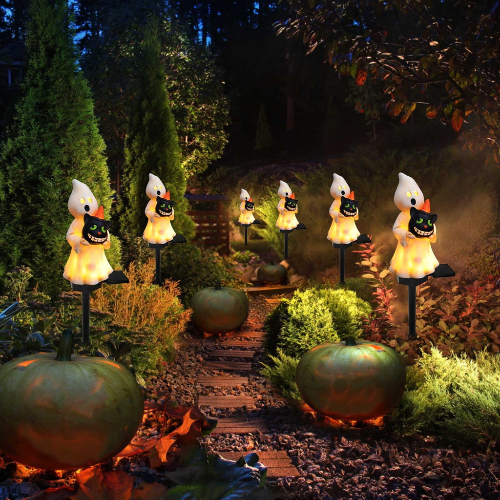 Btomtd Solar Lantern Light Outdoor Halloween Decor Resin Craft Pumpkin Ground Insertion Lamp for Garden Ghost Festival Solar LED Garden Light, C