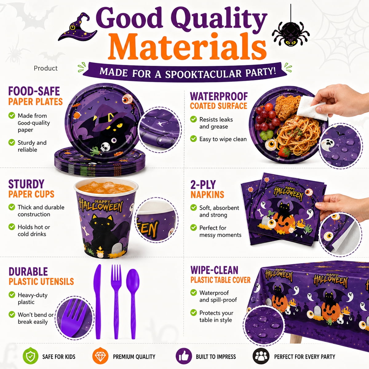 Halloween Paper Plates for Halloween Party Decoration Disposable Cups Napkins Table Cover Balloons Banner for Halloween Birthday Party Supplies Serve 20 Design2