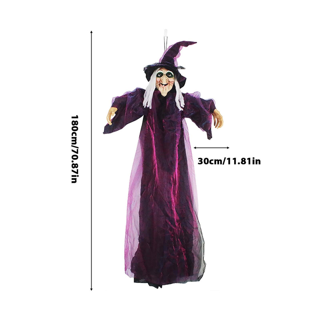 DAMAI 5.9 FT Hanging Witch Halloween Decorations Outdoor,Hanging Witch Halloween Decor,Giant Animated Standing Talking Witch with Red Eyes,Flying Witch Standing Decor for Haunted House Props