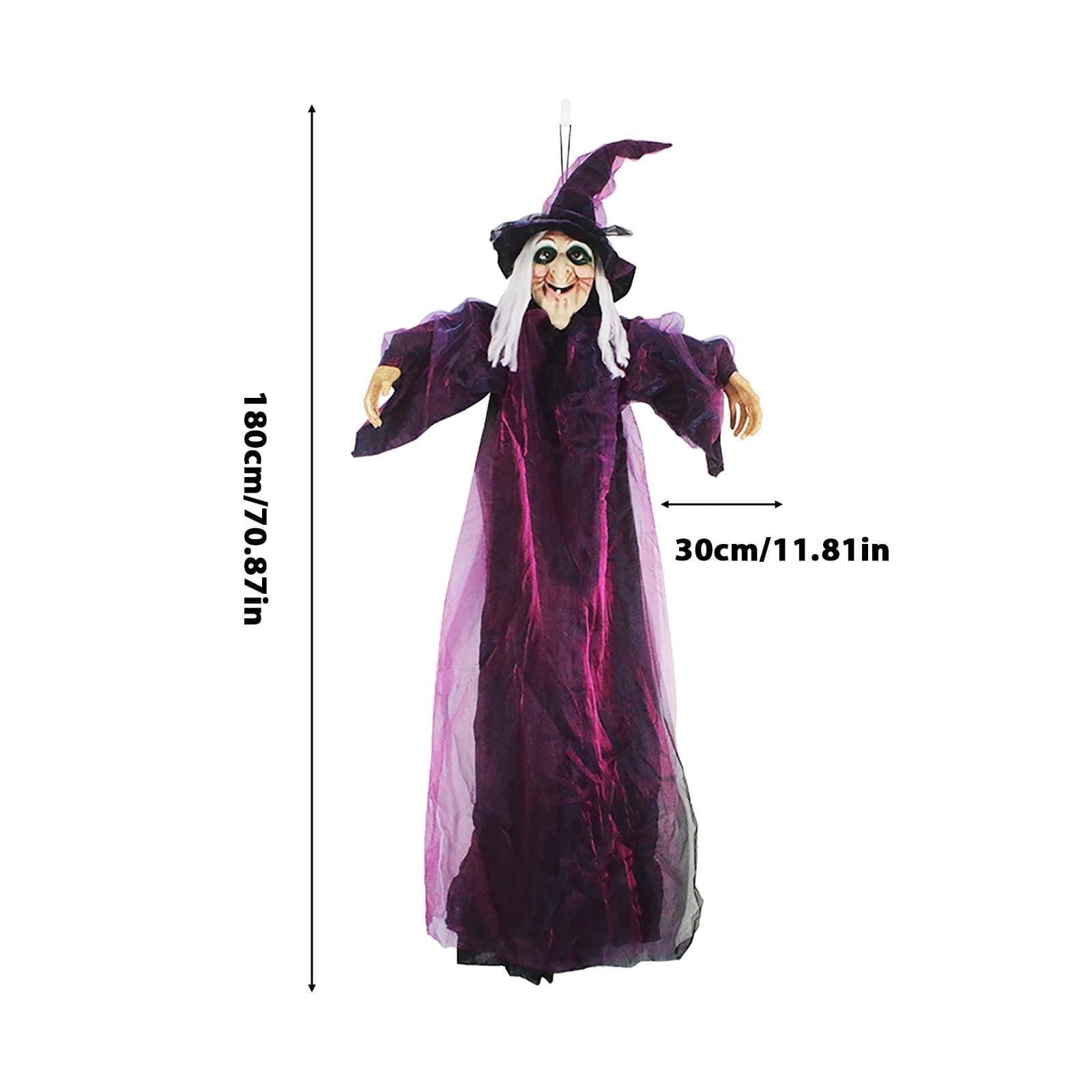 DAMAI 5.9 FT Hanging Witch Halloween Decorations Outdoor,Hanging Witch Halloween Decor,Giant Animated Standing Talking Witch with Red Eyes,Flying Witch Standing Decor for Haunted House Props