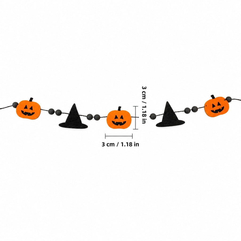 Halloween Decorations Cute Spooky Felt Garland, Black Bead Chain Pumpkin Witch Hat Ghost Banner for Home Indoor Holiday Decor