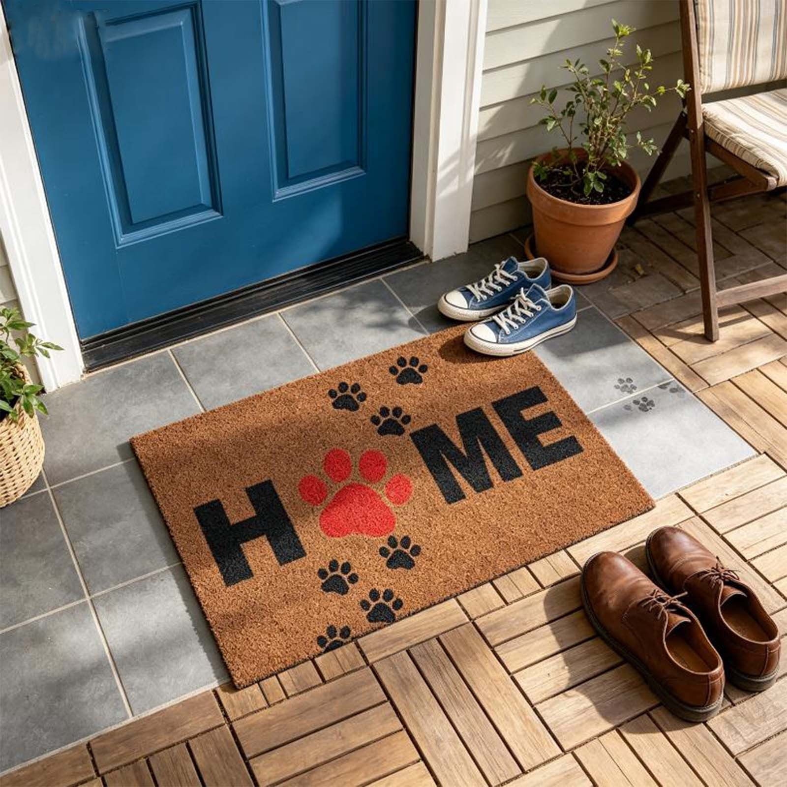 Front Door Mat Indoor Outdoor Entrance Rug, Semicircular Entrance Mat, Half Round Waterproo Non-Slip Durable Rubber Doormat for Garage, Patio, 29.5 inch